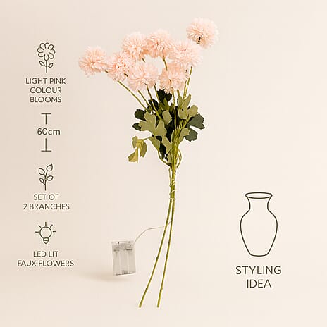 Set of 2 - Faux Flower Branches with LED Lights (60cm) - Light Pink