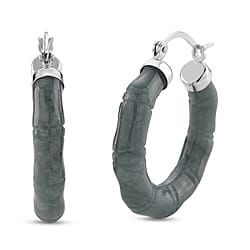 Olmec Jadeite Bamboo-Inspired Earring with Clasp in Rhodium Overlay Sterling Silver 40.00 Ct.