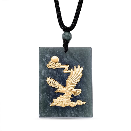 24K Eagle Yellow Gold Type A Natural Olmec Jadeite Necklace (Size 28 Adjustable) 105.00 Ct.