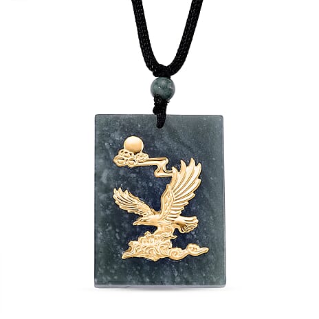24K Eagle Yellow Gold Natural Type A Jadeite Necklace (Size 28 Adjustable) 105.00 Ct.