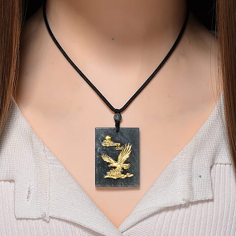 24K Eagle Yellow Gold Natural Type A Jadeite Necklace (Size 28 Adjustable) 105.00 Ct.