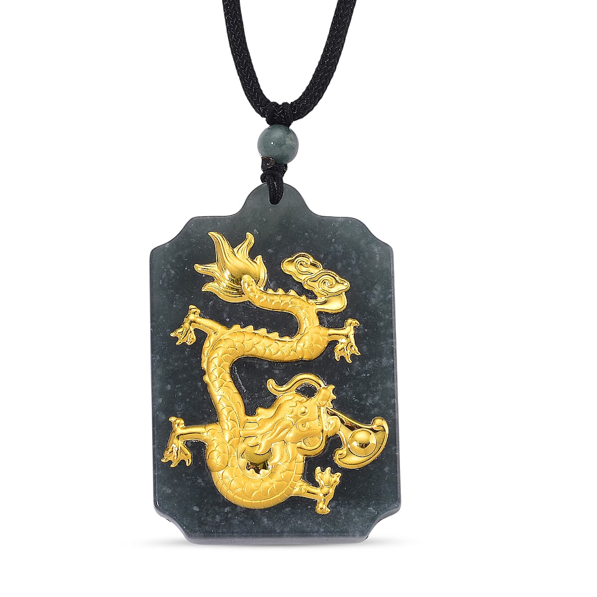 24K Dragon Yellow Gold Natural Type A Jadeite Necklace (Size 28 Adjustable) 137.00 Ct.