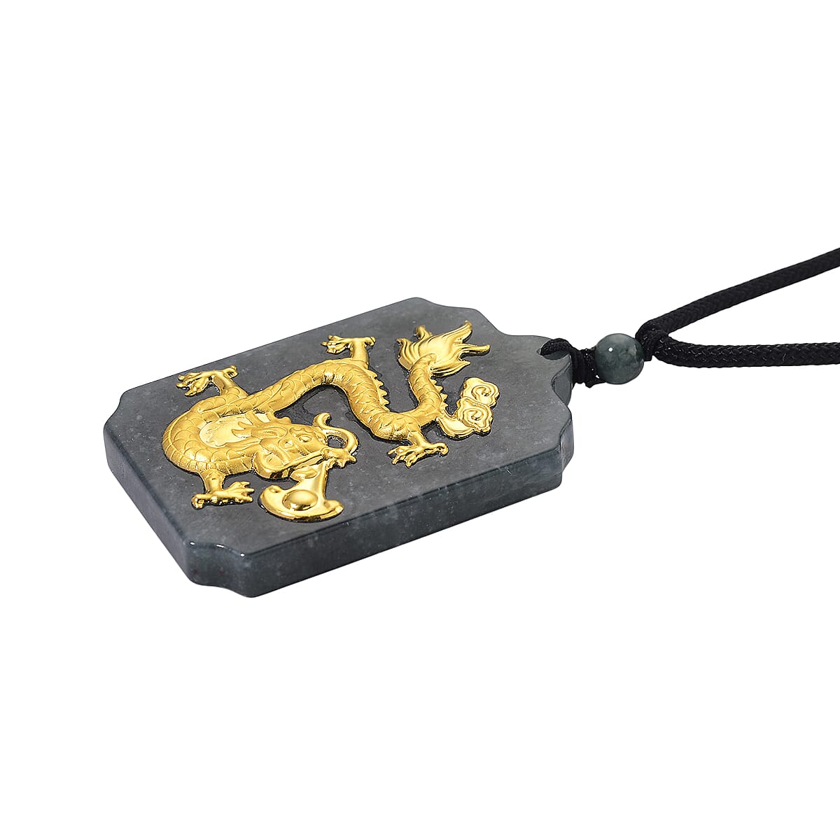 24K Dragon Yellow Gold Natural Type A Jadeite Necklace (Size 28 Adjustable) 137.00 Ct.