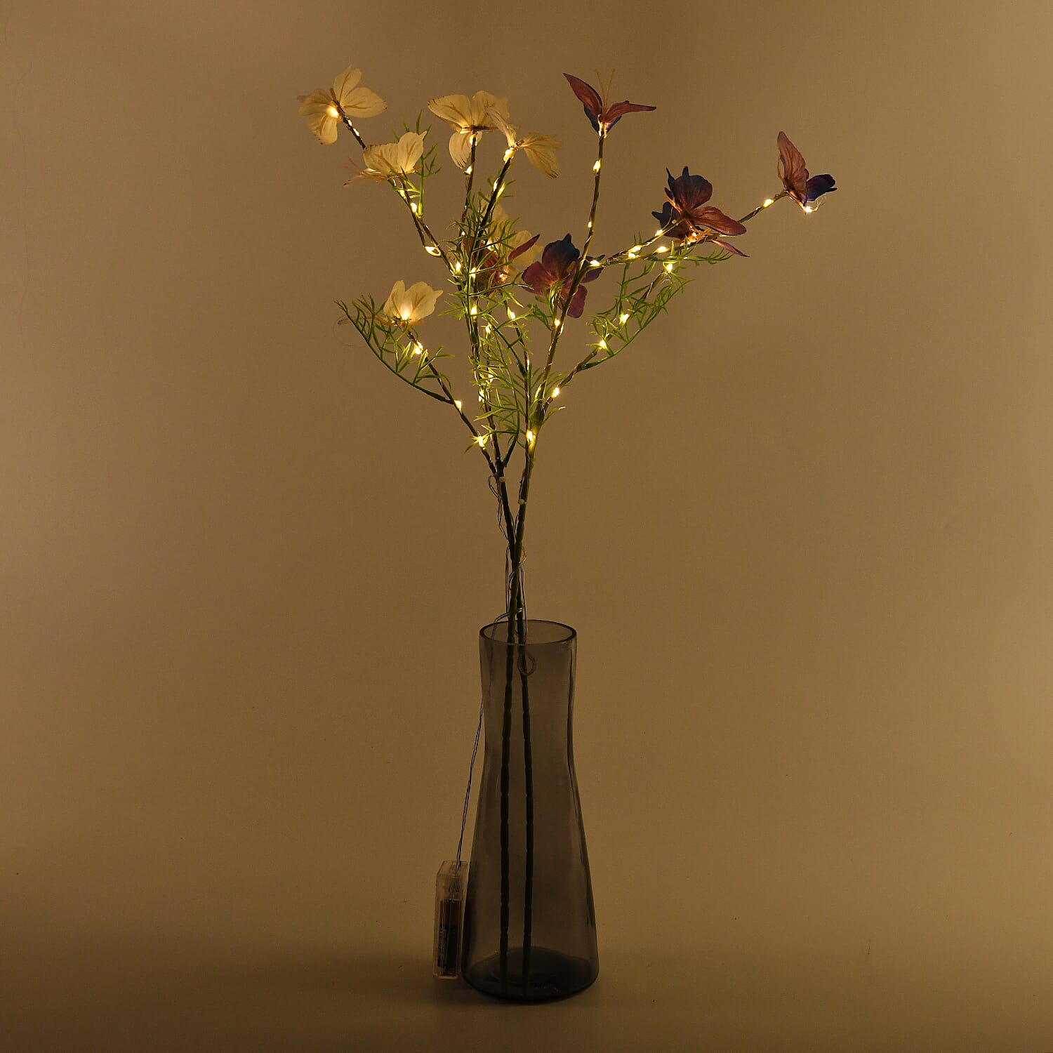 THE HOME DECOR -Set of 2 Faux Flower Butterfly Branches with Warm White LED Lights - White - Purple