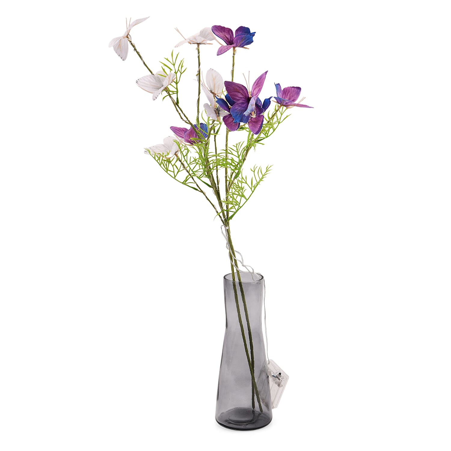 THE HOME DECOR -Set of 2 Faux Flower Butterfly Branches with Warm White LED Lights - White - Purple