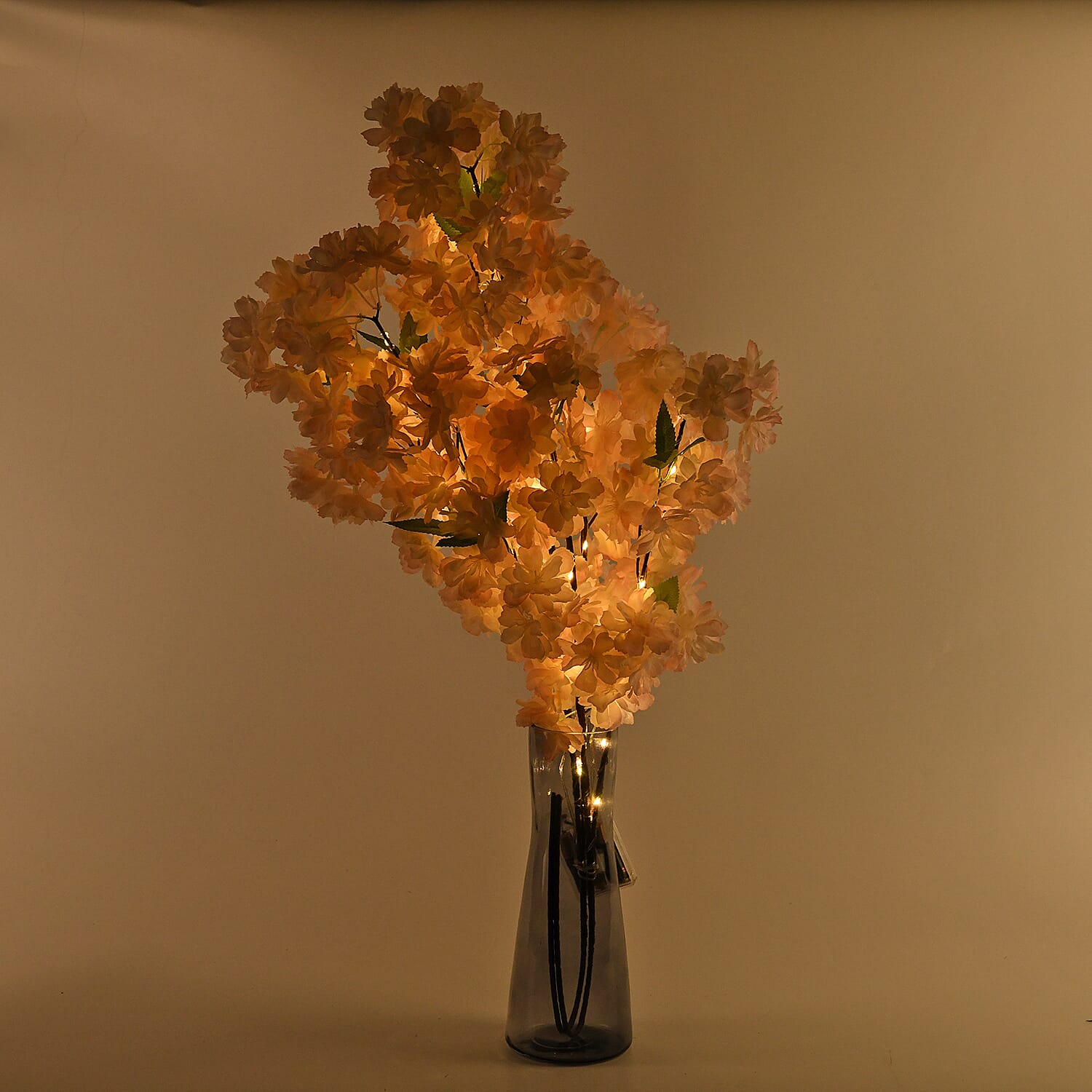 Set of 2 Faux Cherry Blossom Branches with Warm White LED Lights - Champagne