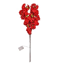 Set of 2 Faux Cherry Blossom Branches with Warm White LED Lights - Red