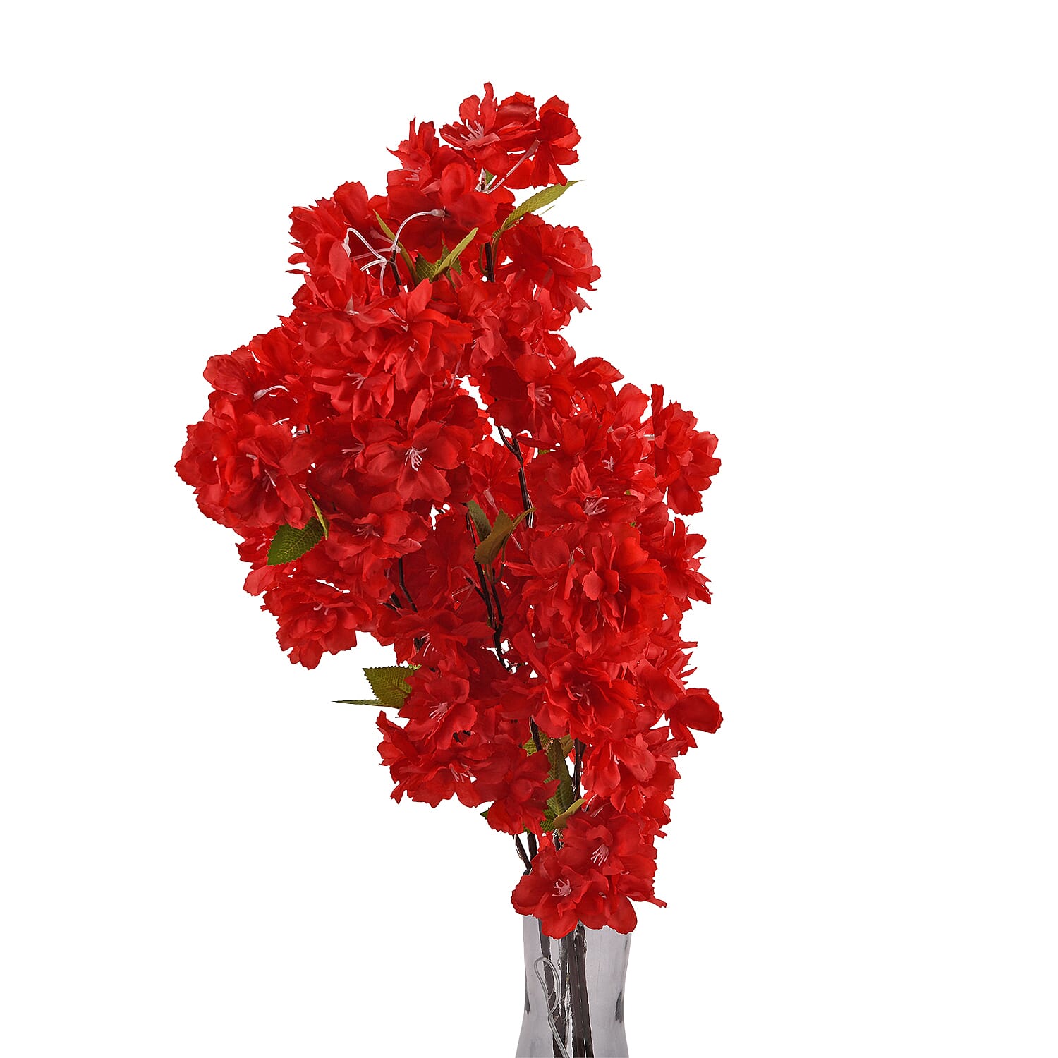 Set of 2 Faux Cherry Blossom Branches with Warm White LED Lights - Red