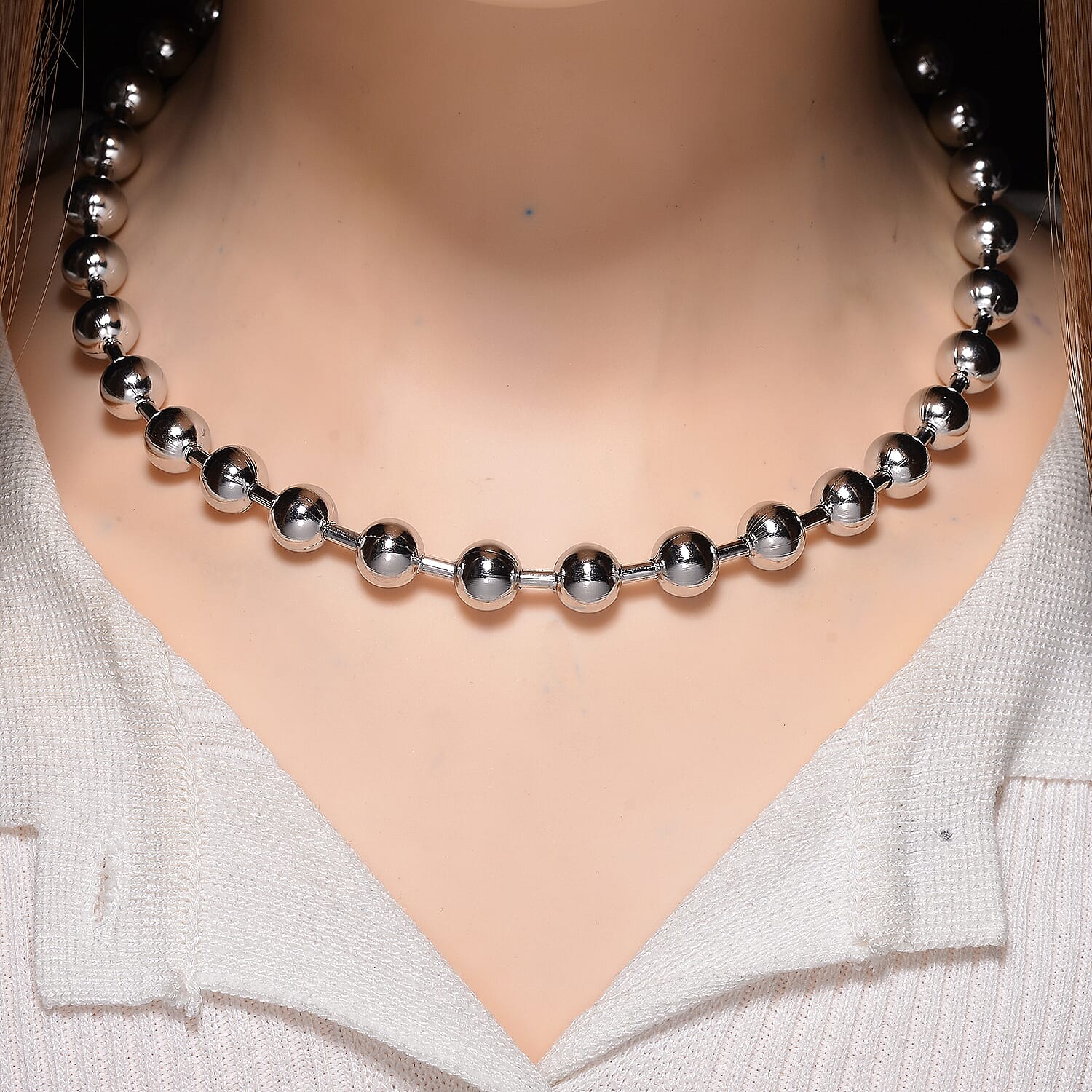 Ball Link Necklace (Size - 17 - 3 Ext) in Silver Tone