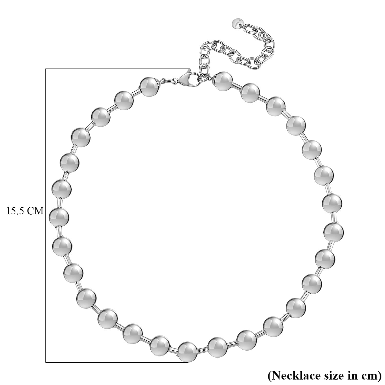 Ball Link Necklace (Size - 17 - 3 Ext) in Silver Tone
