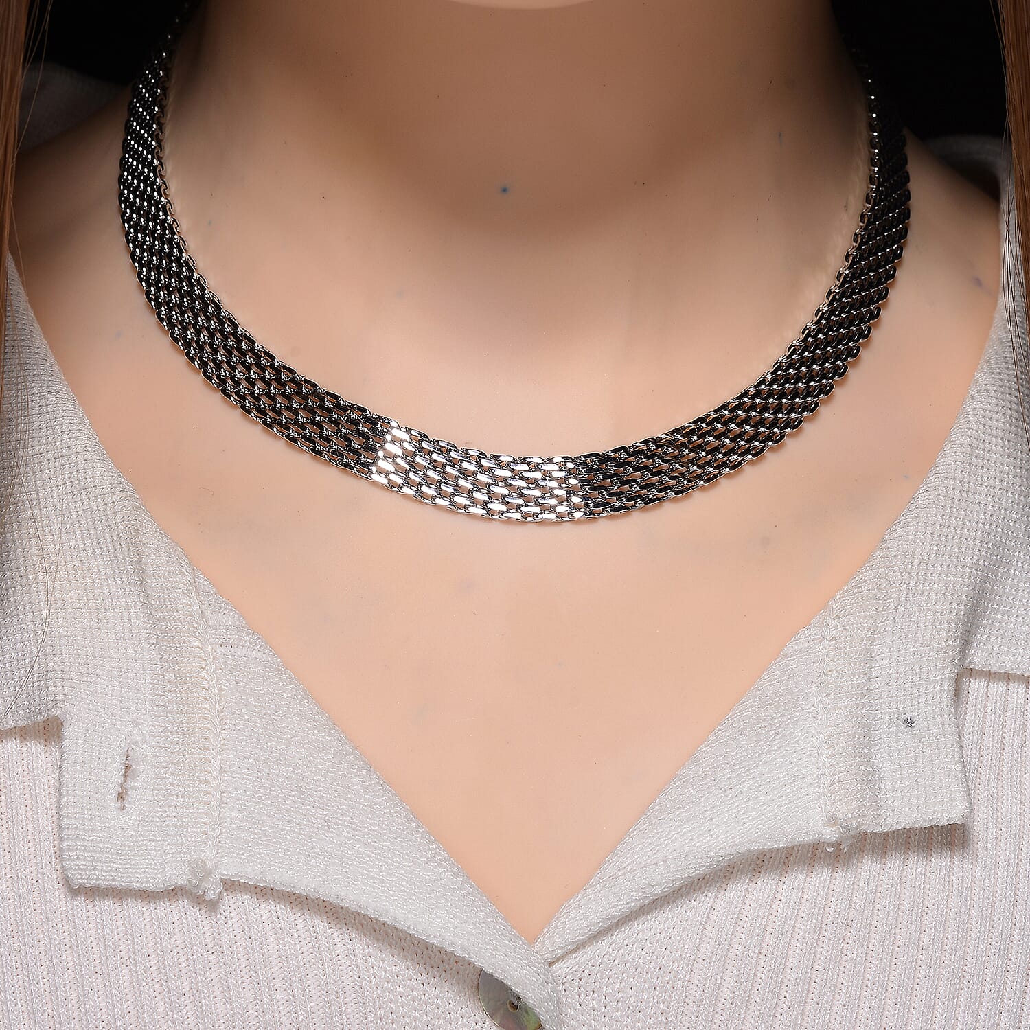 Designer Inspired Necklace (Size - 16 - 2 Ext) in Silver Tone