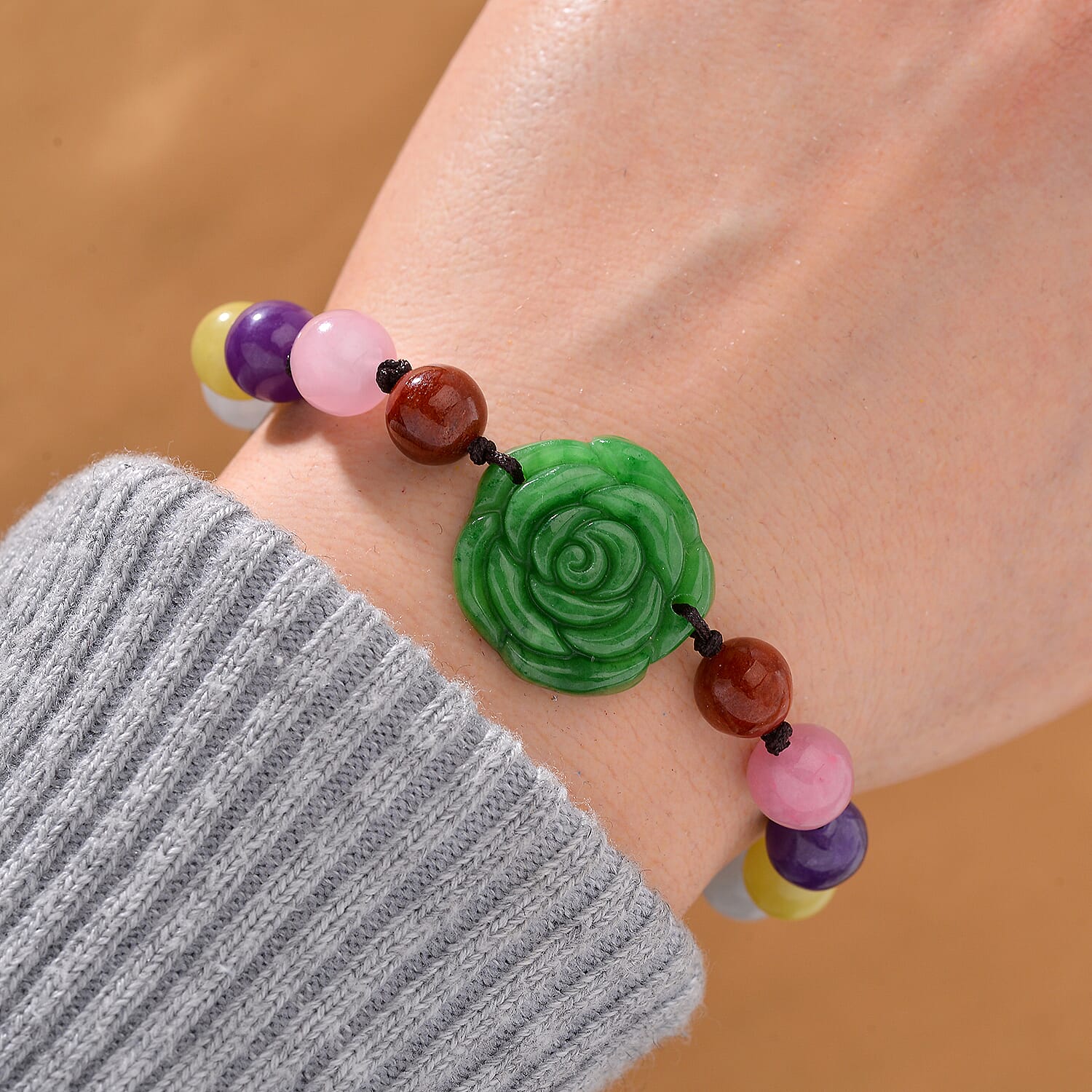 Tucson Find- Green and Multi Colour Jade Stone Bracelet (Size 6.5 - 9 Adjustable) 105.00 Ct.