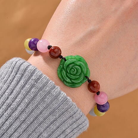 Tucson Find- Green and Multi Colour Jade Stone Bracelet (Size 6.5 - 9 Adjustable) 105.00 Ct.