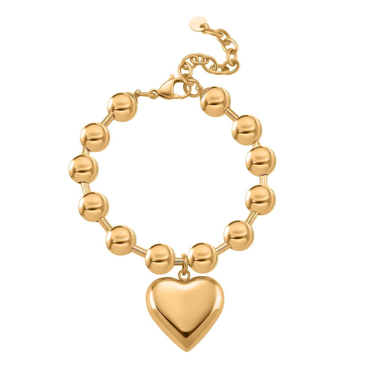 Bracelet (Size - 7.5 - 2 Ext) with Heart Charm with Lobster Clasp in Yellow Gold Colour Tone