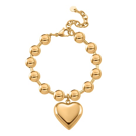 Bracelet (Size - 7.5 - 2 Ext) with Heart Charm with Lobster Clasp in Yellow Gold Colour Tone