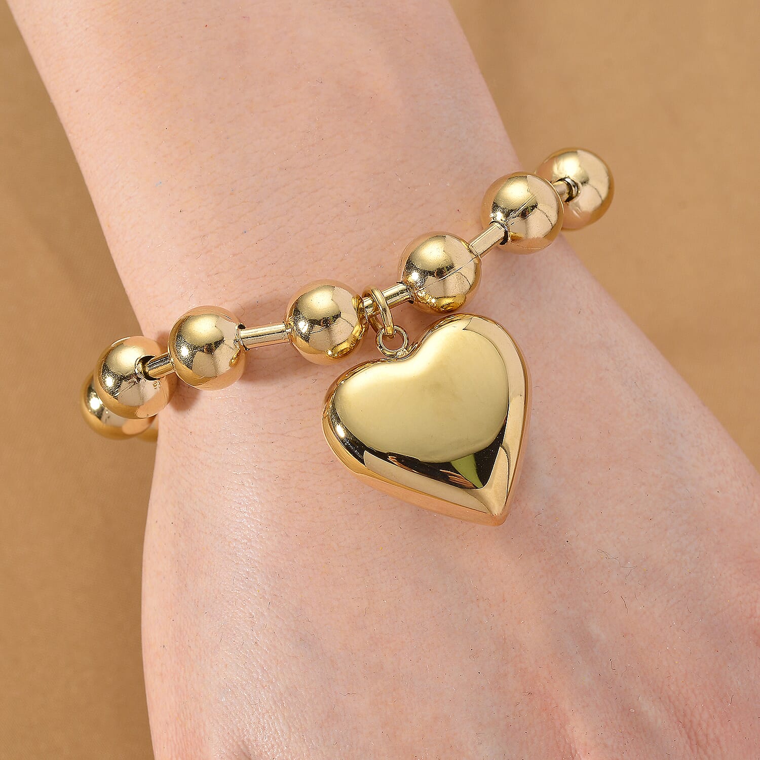 Bracelet (Size - 7.5 - 2 Ext) with Heart Charm with Lobster Clasp in Yellow Gold Colour Tone