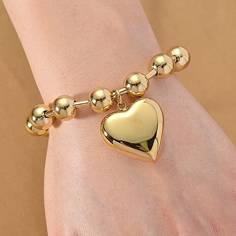Bracelet (Size - 7.5 - 2 Ext) with Heart Charm with Lobster Clasp in Yellow Gold Colour Tone