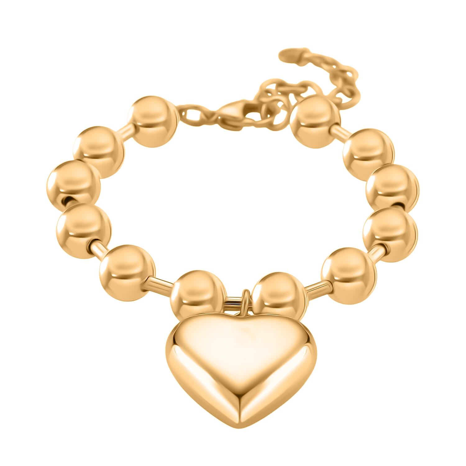 Bracelet (Size - 7.5 - 2 Ext) with Heart Charm with Lobster Clasp in Yellow Gold Colour Tone