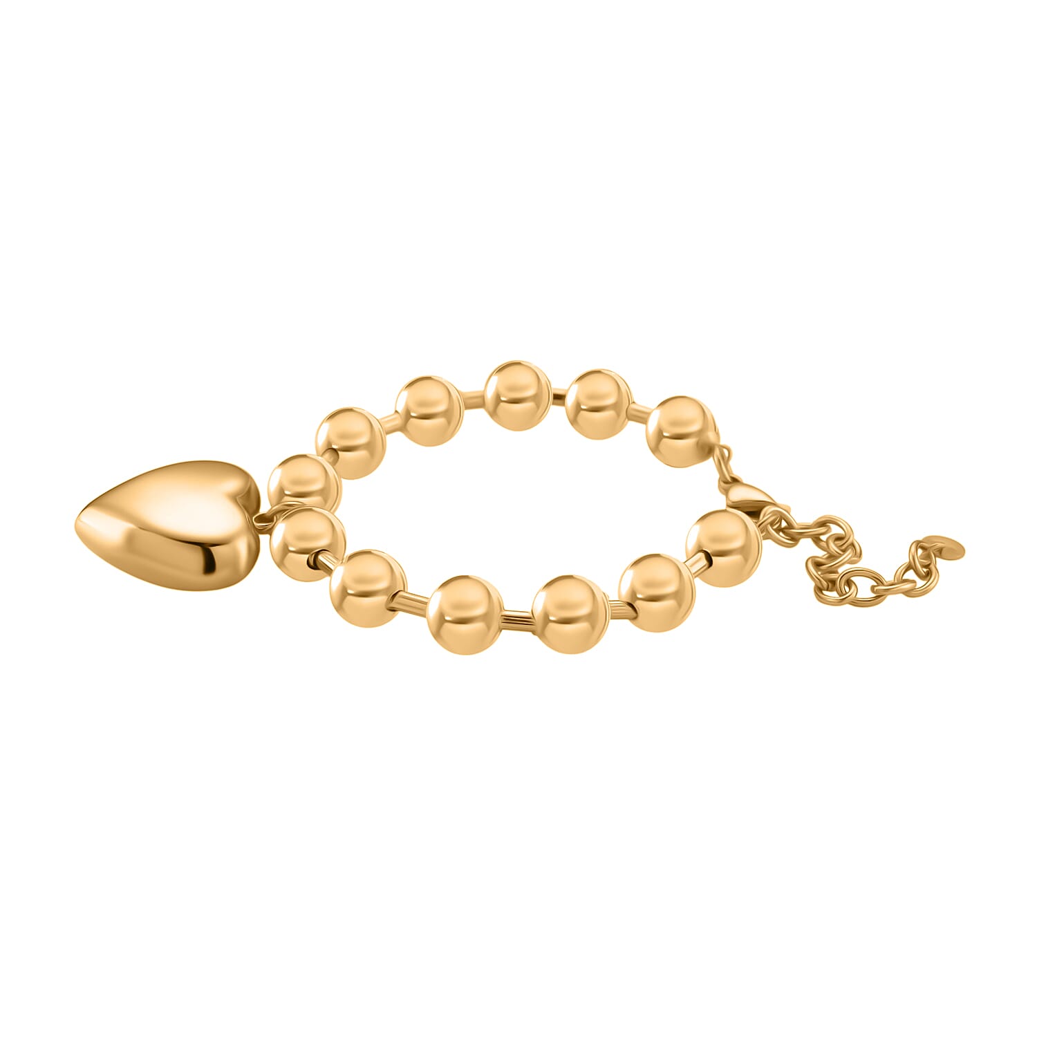 Bracelet (Size - 7.5 - 2 Ext) with Heart Charm with Lobster Clasp in Yellow Gold Colour Tone