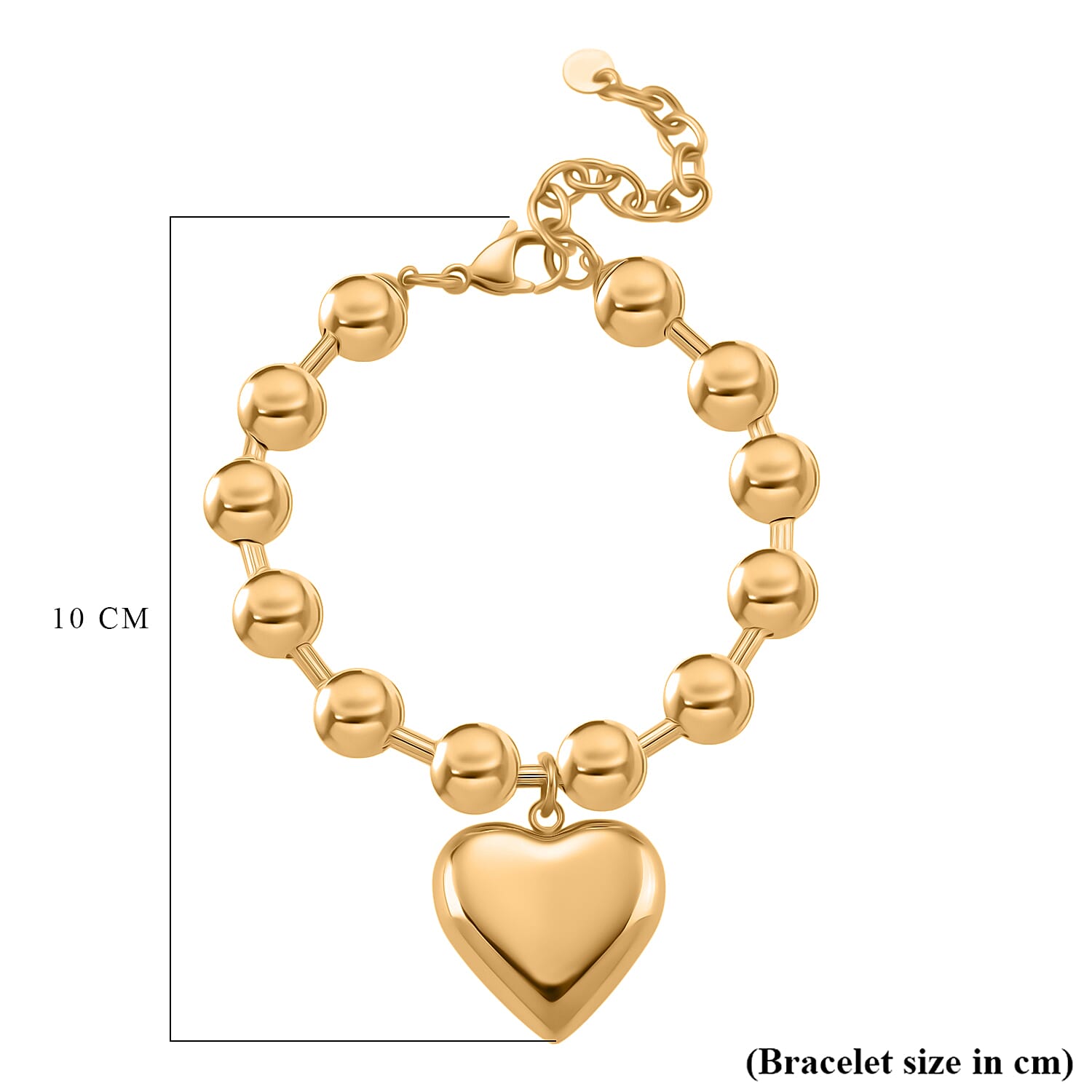 Bracelet (Size - 7.5 - 2 Ext) with Heart Charm with Lobster Clasp in Yellow Gold Colour Tone