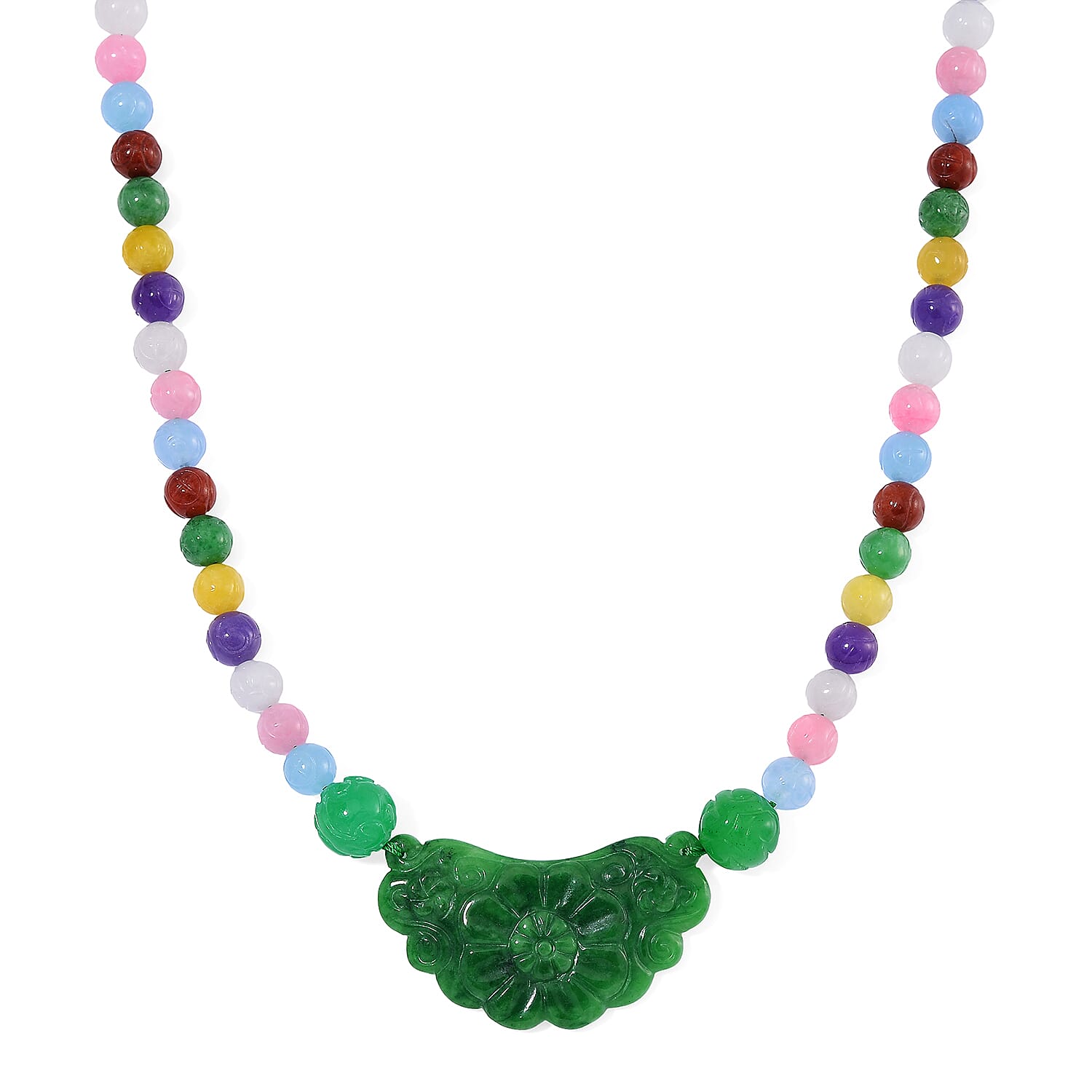 Tucson Find - Green Jade & Multi Colour Jade Necklace (Size - 20) with Magnetic Clasp in Rhodium Overlay Sterling Silver 340.00 Ct.