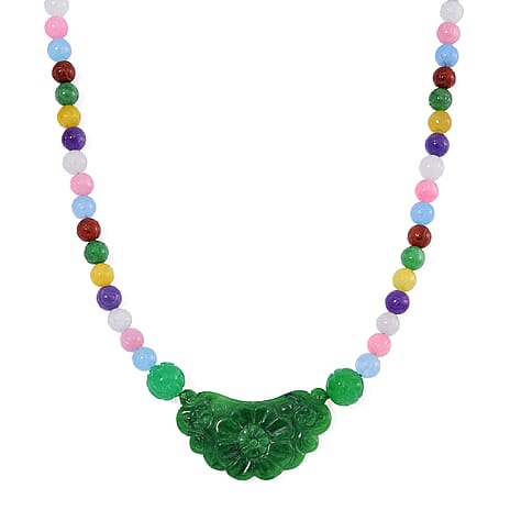 Tucson Find - Green Jade & Multi Colour Jade Necklace (Size - 20) with Magnetic Clasp in Rhodium Overlay Sterling Silver 340.00 Ct.