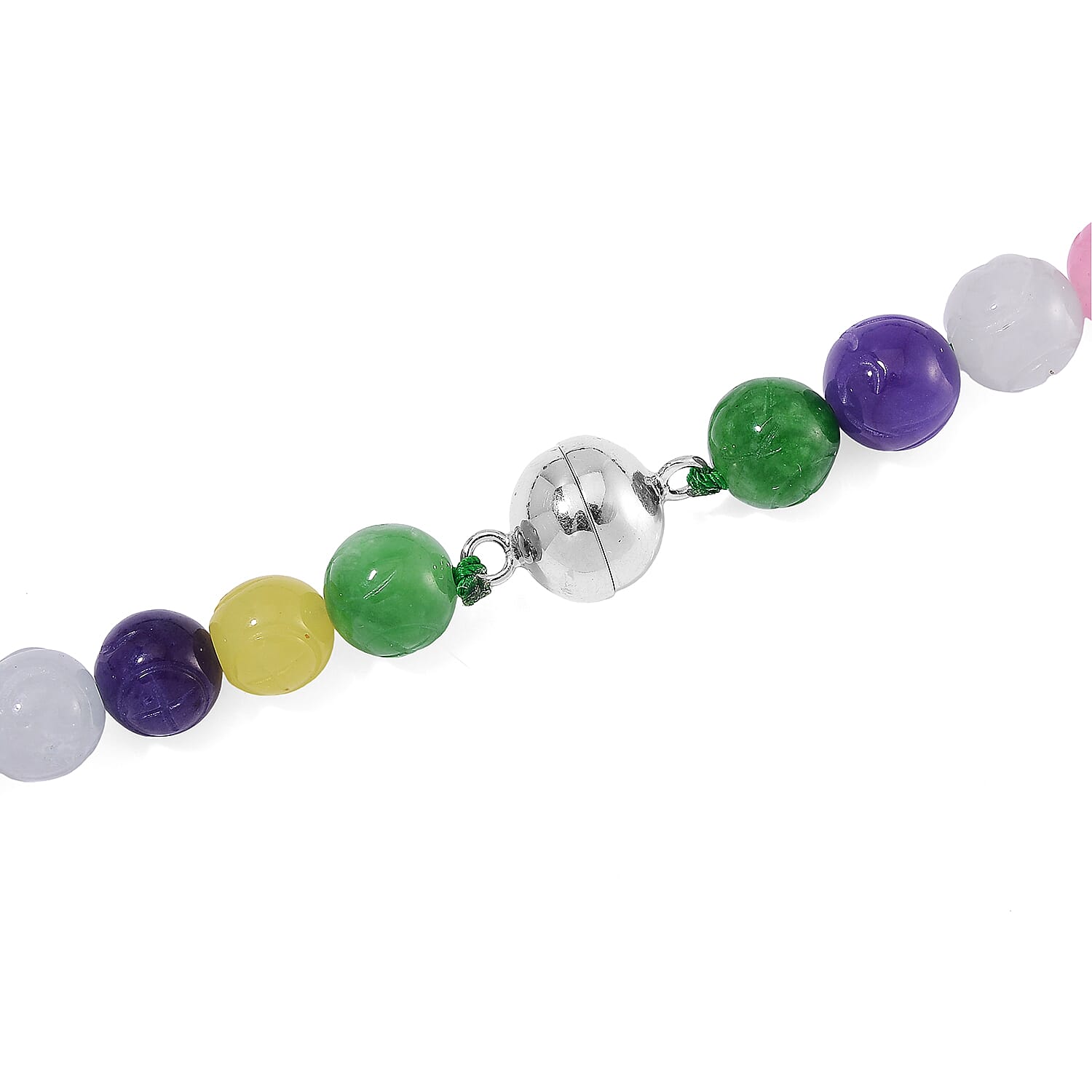 Tucson Find - Green Jade & Multi Colour Jade Necklace (Size - 20) with Magnetic Clasp in Rhodium Overlay Sterling Silver 340.00 Ct.