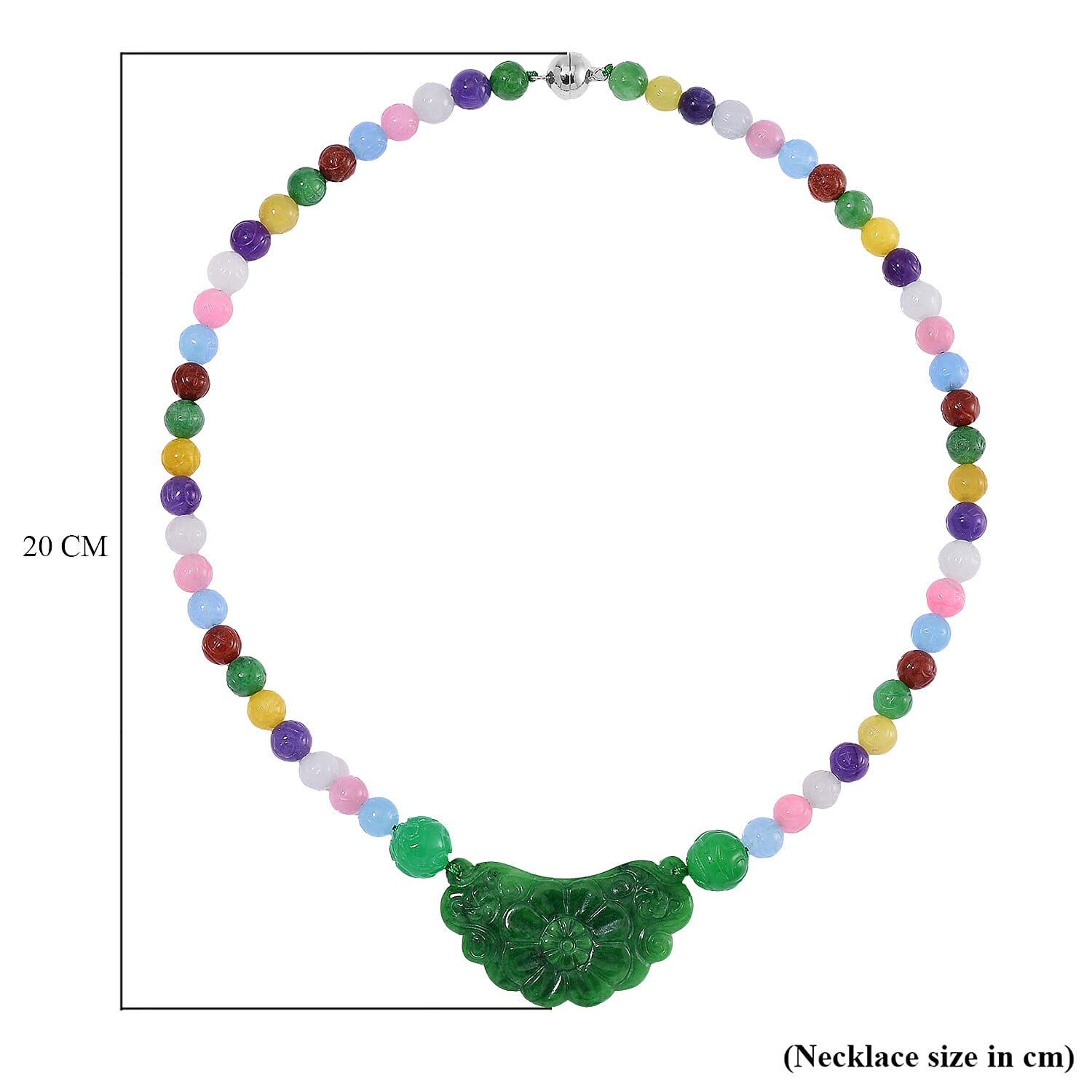 Tucson Find - Green Jade & Multi Colour Jade Necklace (Size - 20) with Magnetic Clasp in Rhodium Overlay Sterling Silver 340.00 Ct.