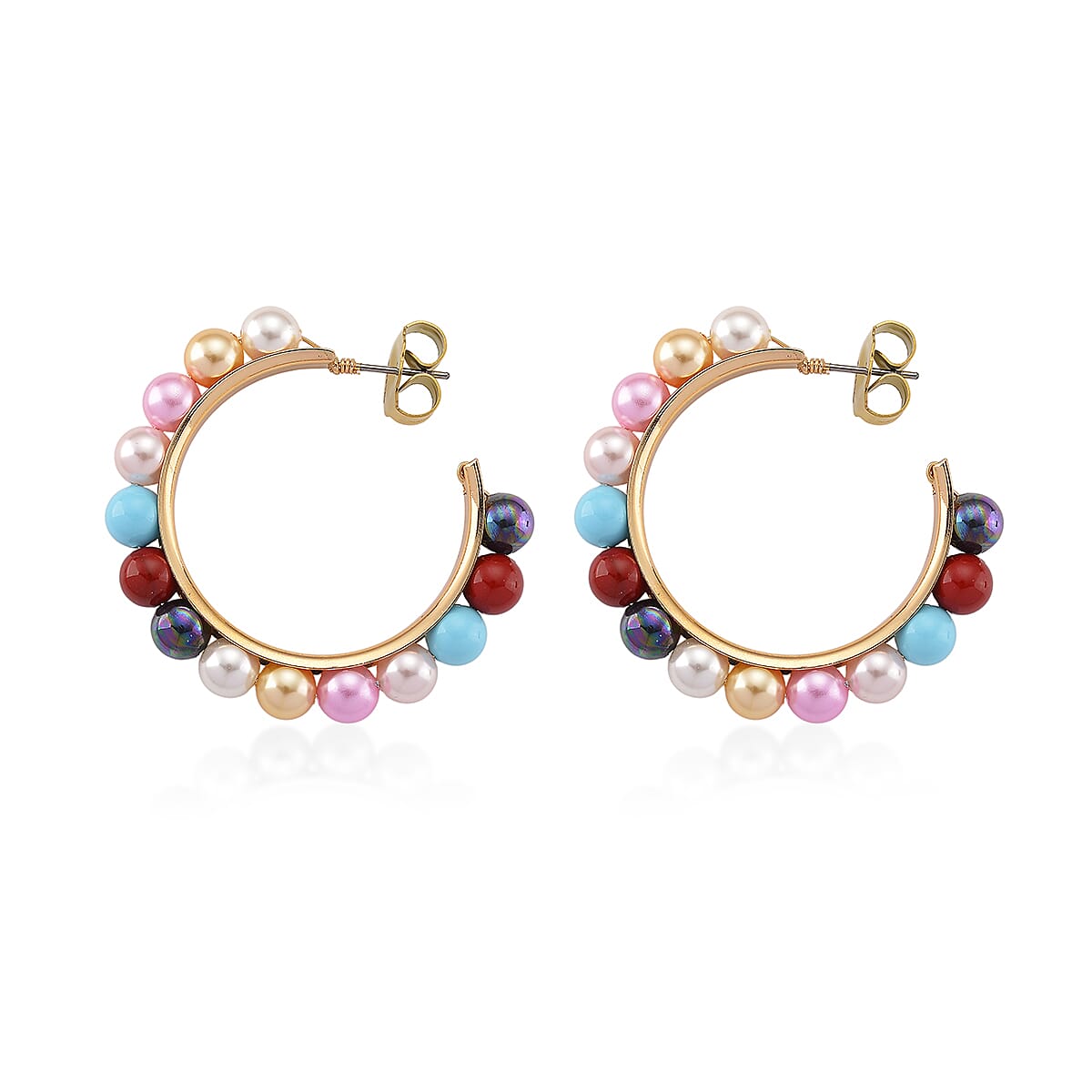 Multi Colour Shell Pearl Earrings with Push Backs in Yellow Gold Plated 20.00 Ct.