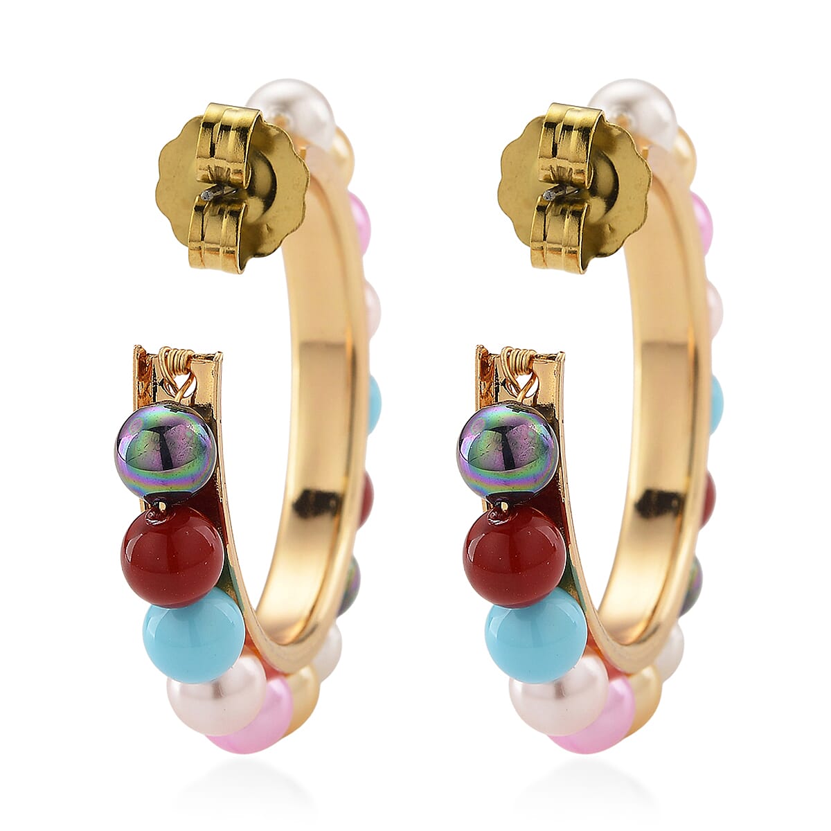 Multi Colour Shell Pearl Earrings with Push Backs in Yellow Gold Plated 20.00 Ct.