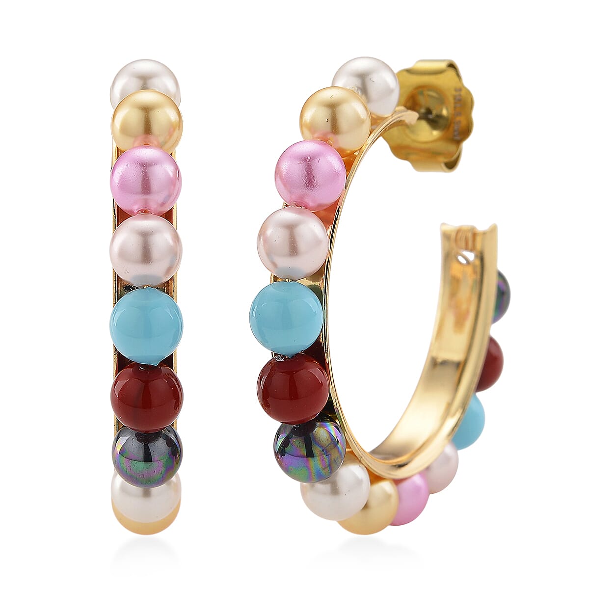 Multi Colour Shell Pearl Earrings with Push Backs in Yellow Gold Plated 20.00 Ct.