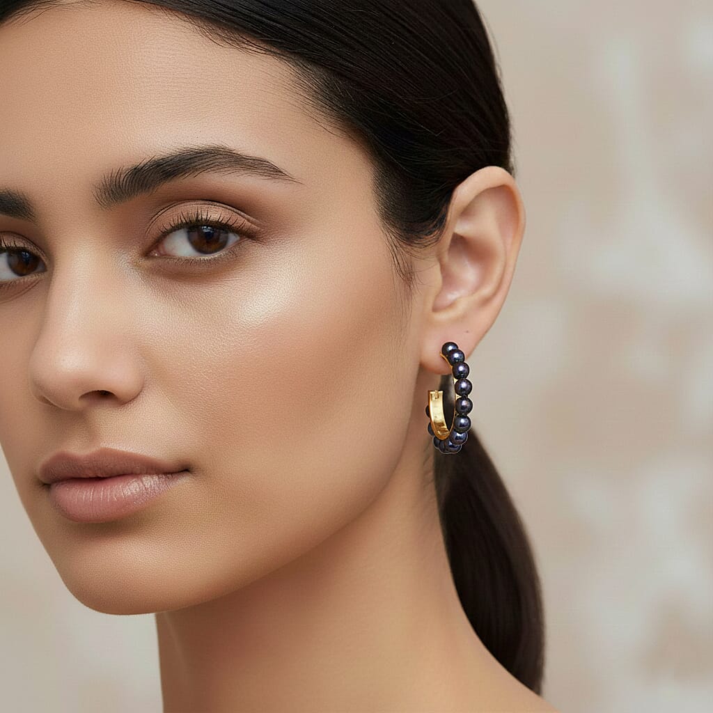 Multi Colour Shell Pearl Earrings with Push Backs in Yellow Gold Plated 20.00 Ct.