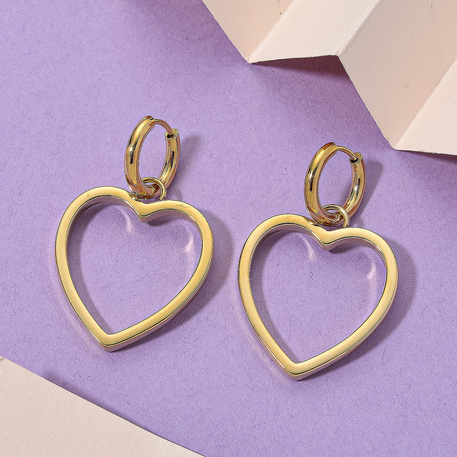 Heart Shape Earring with Hoop in Yellow Tone