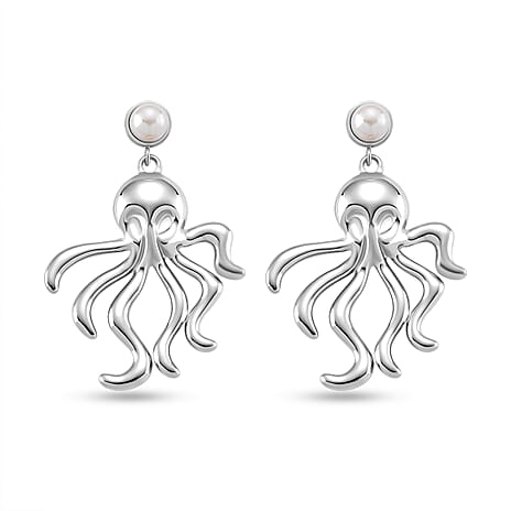 White Shell Pearl Earring with Push Back in Silver Tone