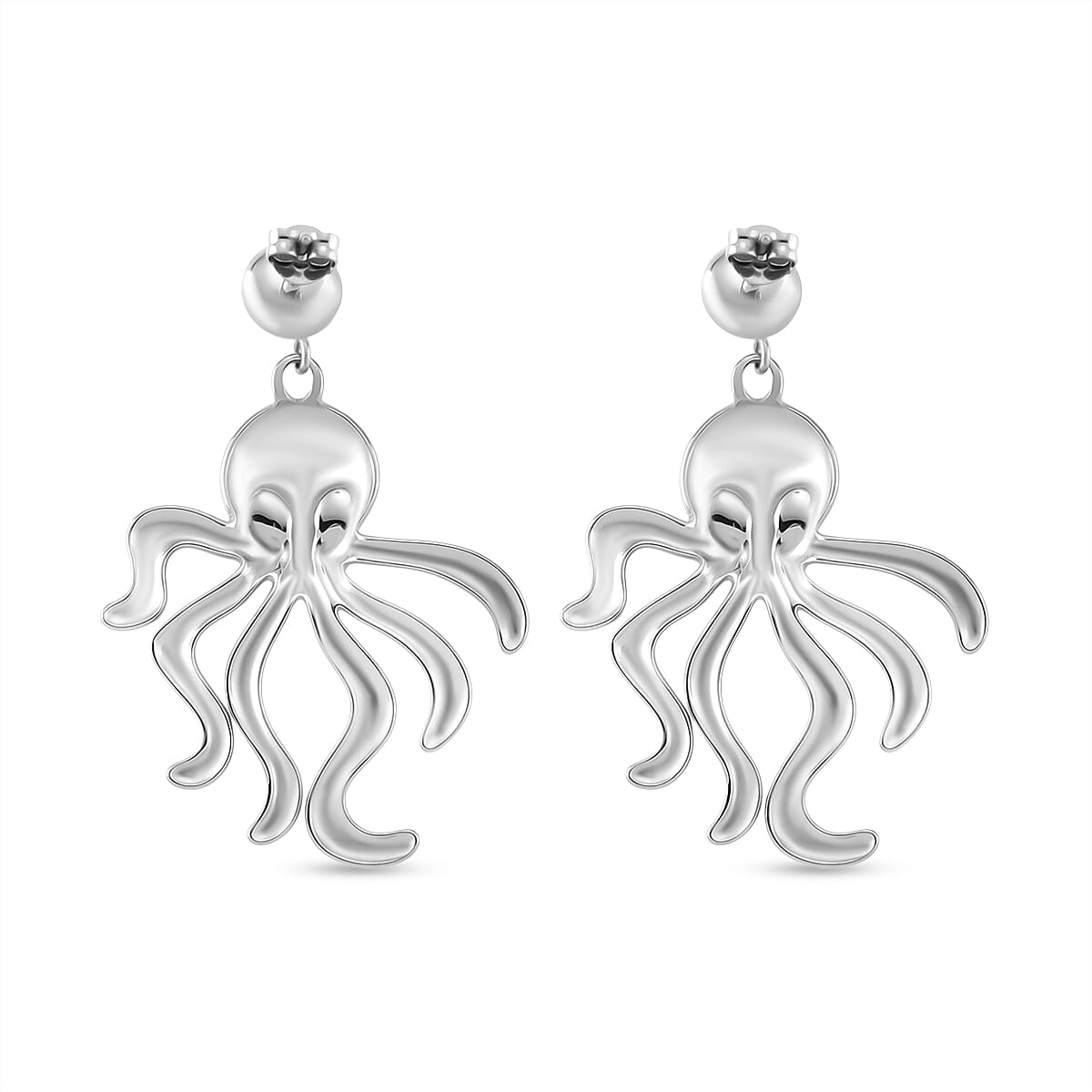 White Shell Pearl Earring with Push Back in Silver Tone