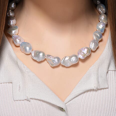 Tucson Rare Find AAA Baroque Pearl Necklace (Size - 20) with Magnetic Clasp in Yellow Gold Plated Sterling Silver 480.00 Ct.