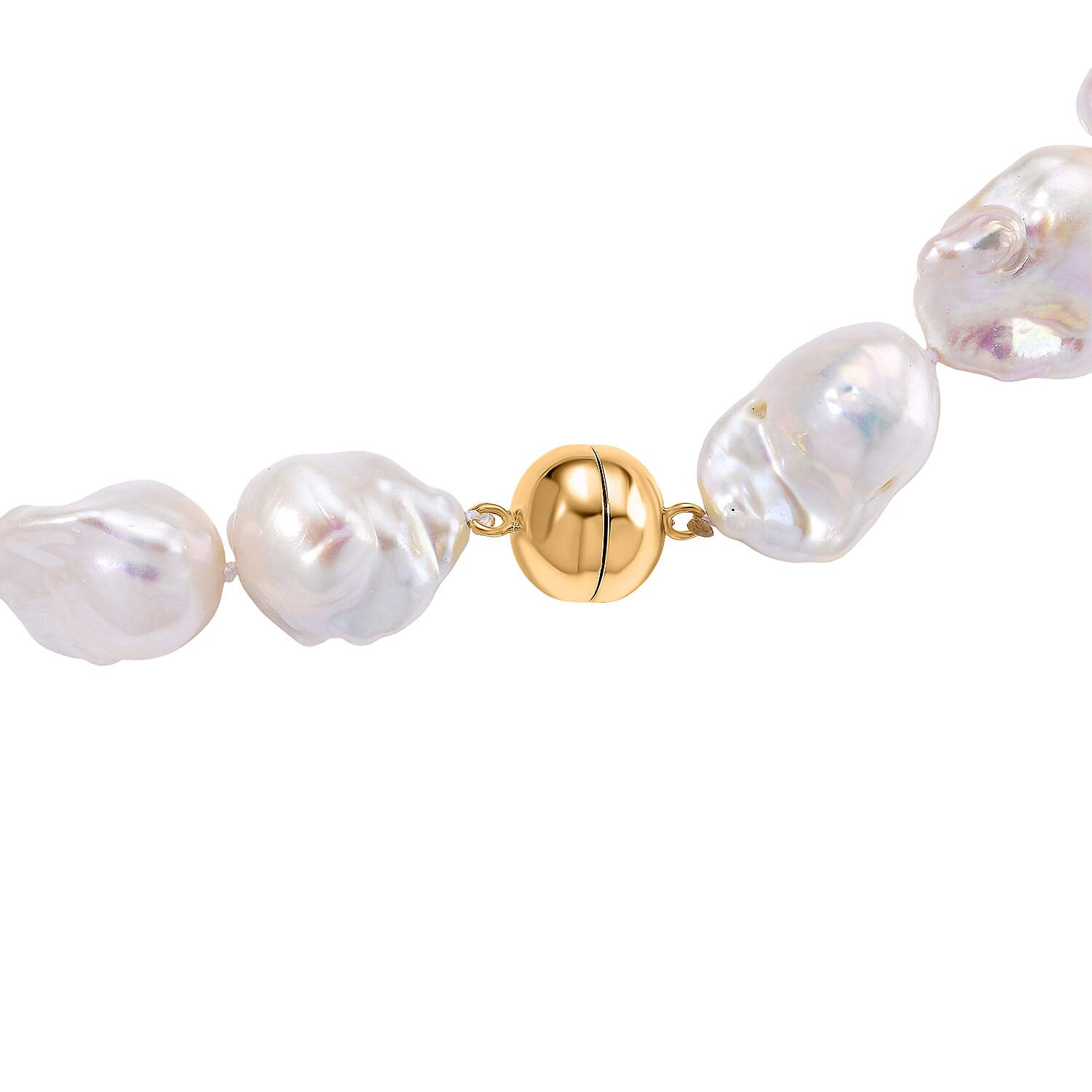 Tucson Rare Find AAA Natural White Baroque Pearl Necklace (Size - 20) with Magnetic Clasp in Yellow Gold Plated Sterling Silver 480.00 Ct. Tucson Rare Find AAA Natural White Baroque Pearl Necklace (Size - 20) with Magnetic Clasp in Yellow Gold Plated Sterling Silver 480.00 Ct.