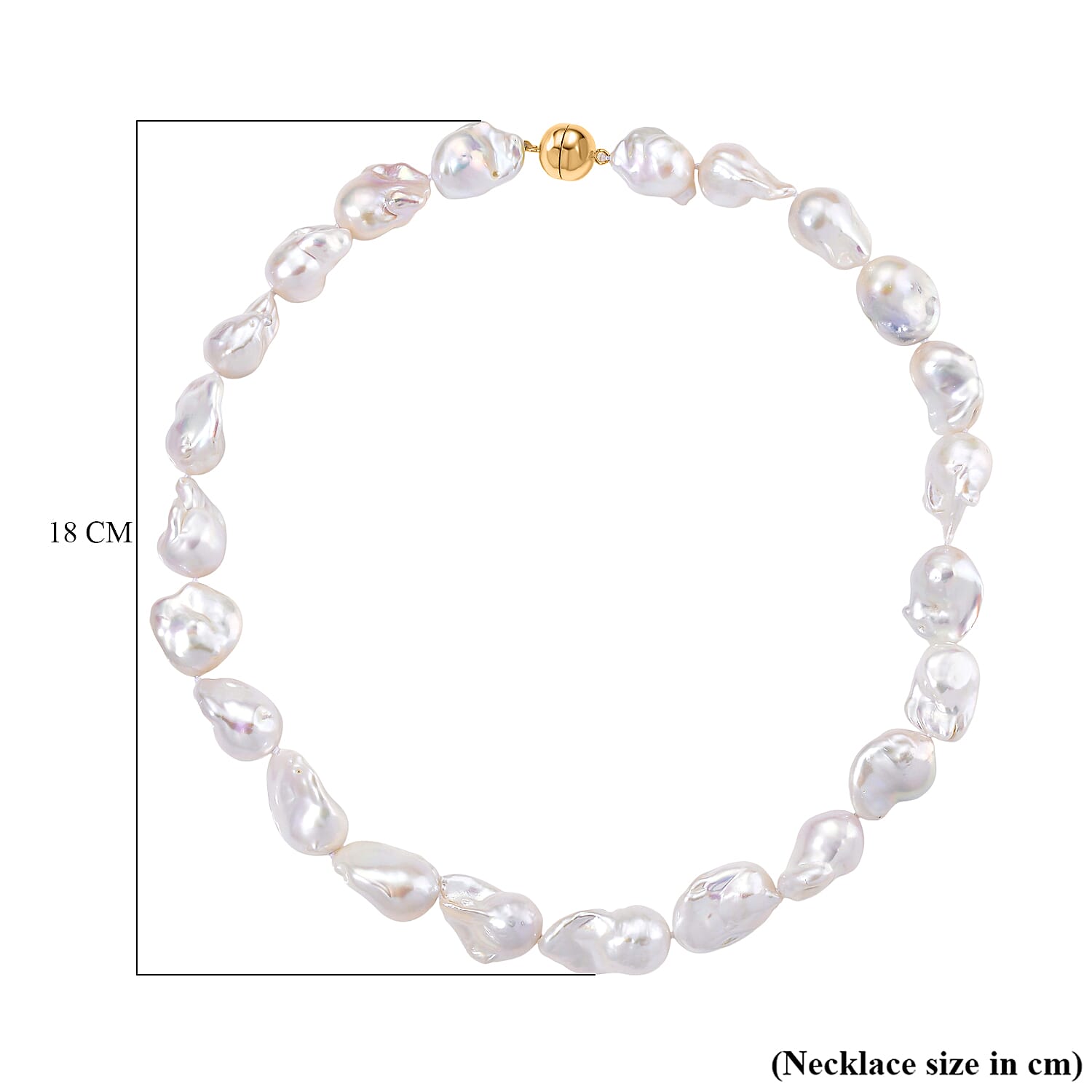 Tucson Rare Find AAA Natural White Baroque Pearl Necklace (Size - 20) with Magnetic Clasp in Yellow Gold Plated Sterling Silver 480.00 Ct. Tucson Rare Find AAA Natural White Baroque Pearl Necklace (Size - 20) with Magnetic Clasp in Yellow Gold Plated Sterling Silver 480.00 Ct.