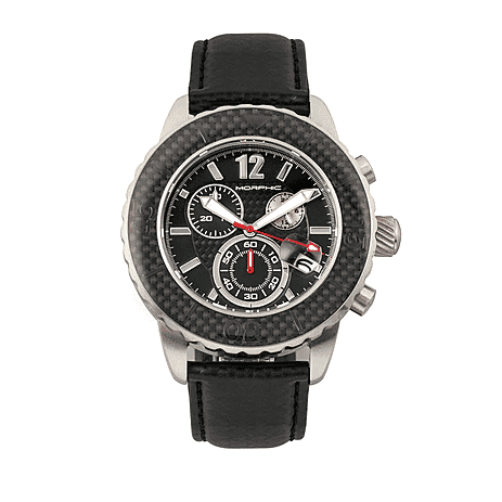 MORPHIC M51 Series Japanese Quartz Movt. 10ATM Water Resistant Black Dial Mens Watch with Black Colour Leather Strap and Silver-Tone Case