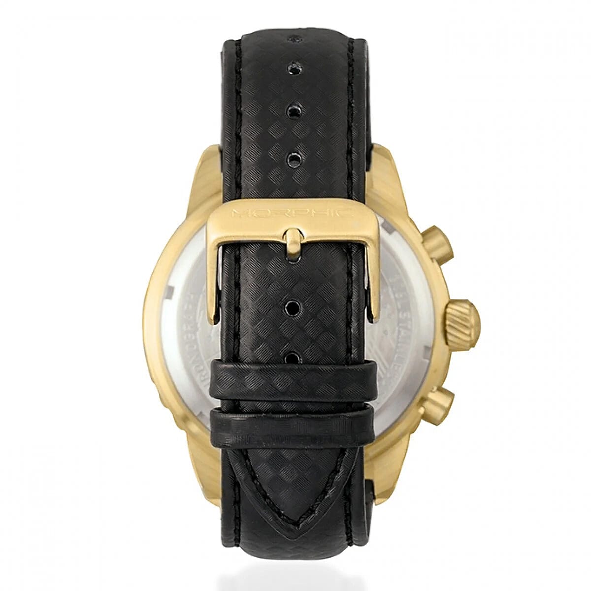 MORPHIC M51 Series Japanese Quartz Movt. 10ATM Water Resistant Black Dial Mens Watch with Black Colour Leather Strap and Gold-Tone Case