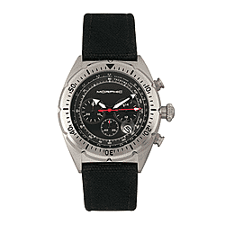 MORPHIC M53 Series Japanese Quartz Movt. 5ATM Water Resistant Black Dial Mens Watch with Black Colour Leather Strap and Silver-Tone Case