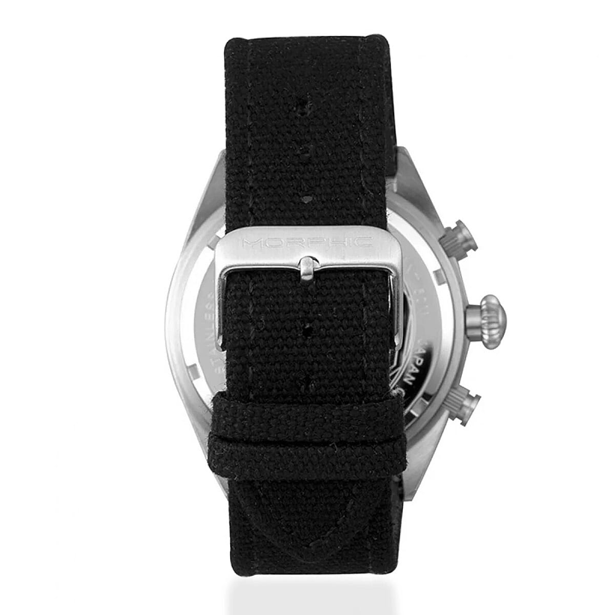 MORPHIC M53 Series Japanese Quartz Movt. 5ATM Water Resistant Black Dial Mens Watch with Black Colour Leather Strap and Silver-Tone Case