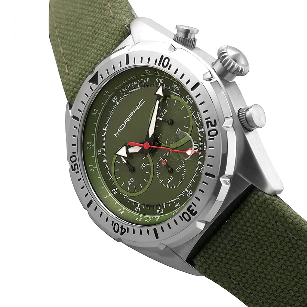 MORPHIC M53 Series Japanese Quartz Movt. 5ATM Water Resistant Green Dial Mens Watch with Green Colour Leather Strap and Silver-Tone Case