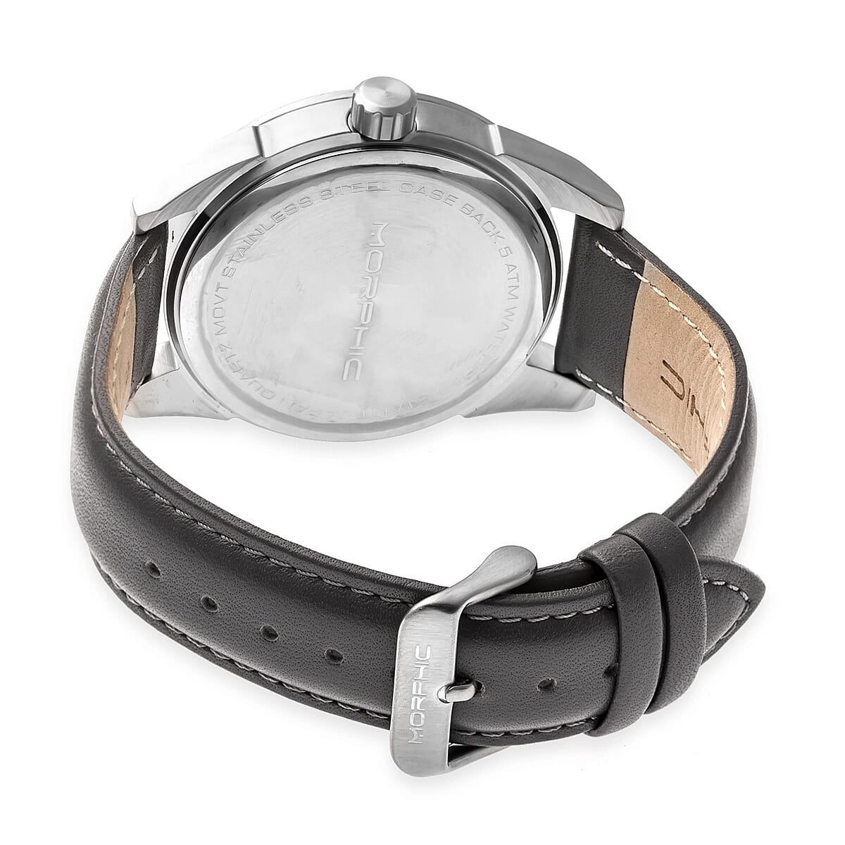 MORPHIC M63 Series Japanese Quartz Movt. 5ATM Water Resistant Black Dial Mens Watch with Black Colour Leather Strap and Silver-Tone Case