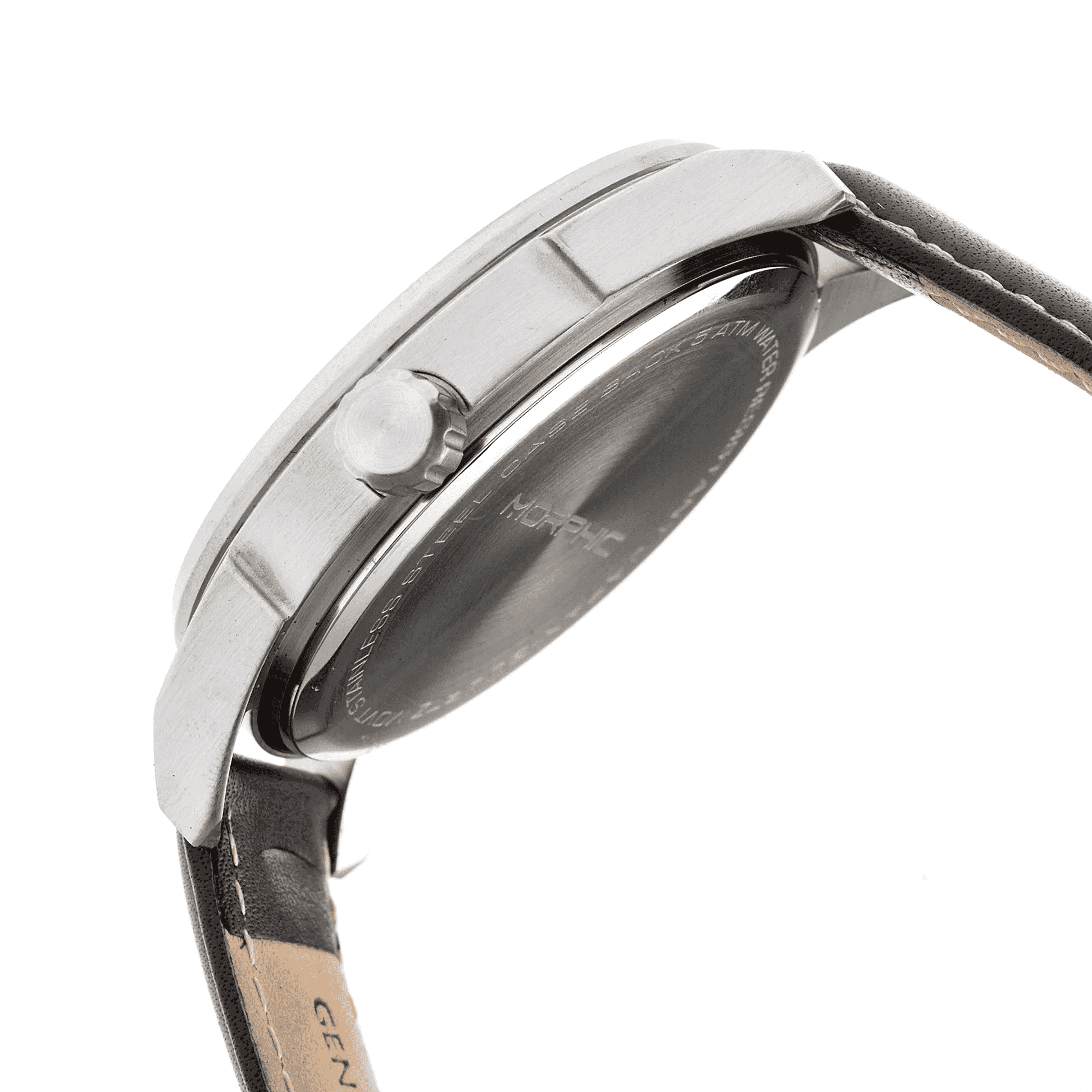 MORPHIC M63 Series Japanese Quartz Movt. 5ATM Water Resistant Black Dial Mens Watch with Black Colour Leather Strap and Silver-Tone Case