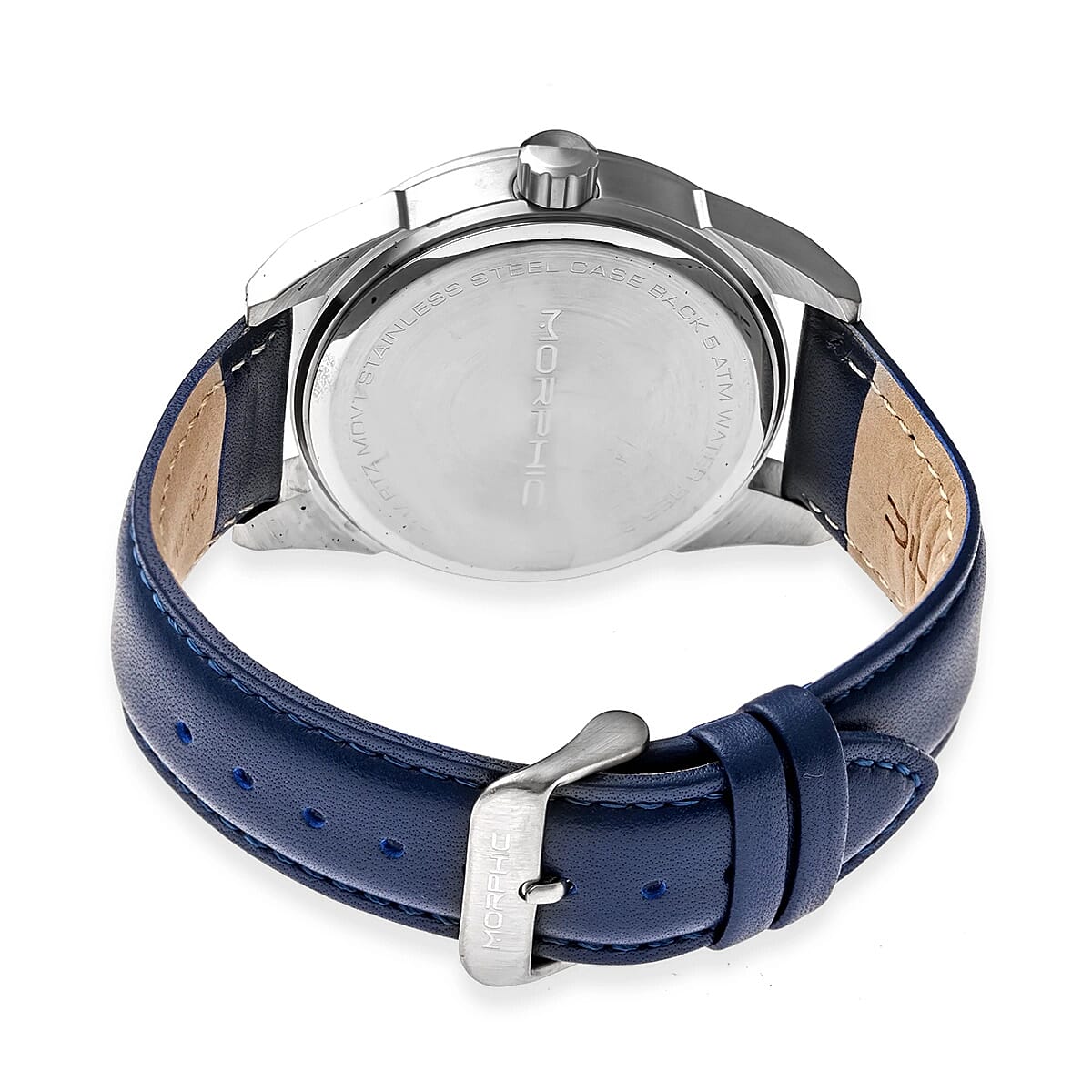 MORPHIC M63 Series Japanese Quartz Movt. 5ATM Water Resistant Blue Dial Mens Watch with Blue Colour Leather Strap and Silver-Tone Case