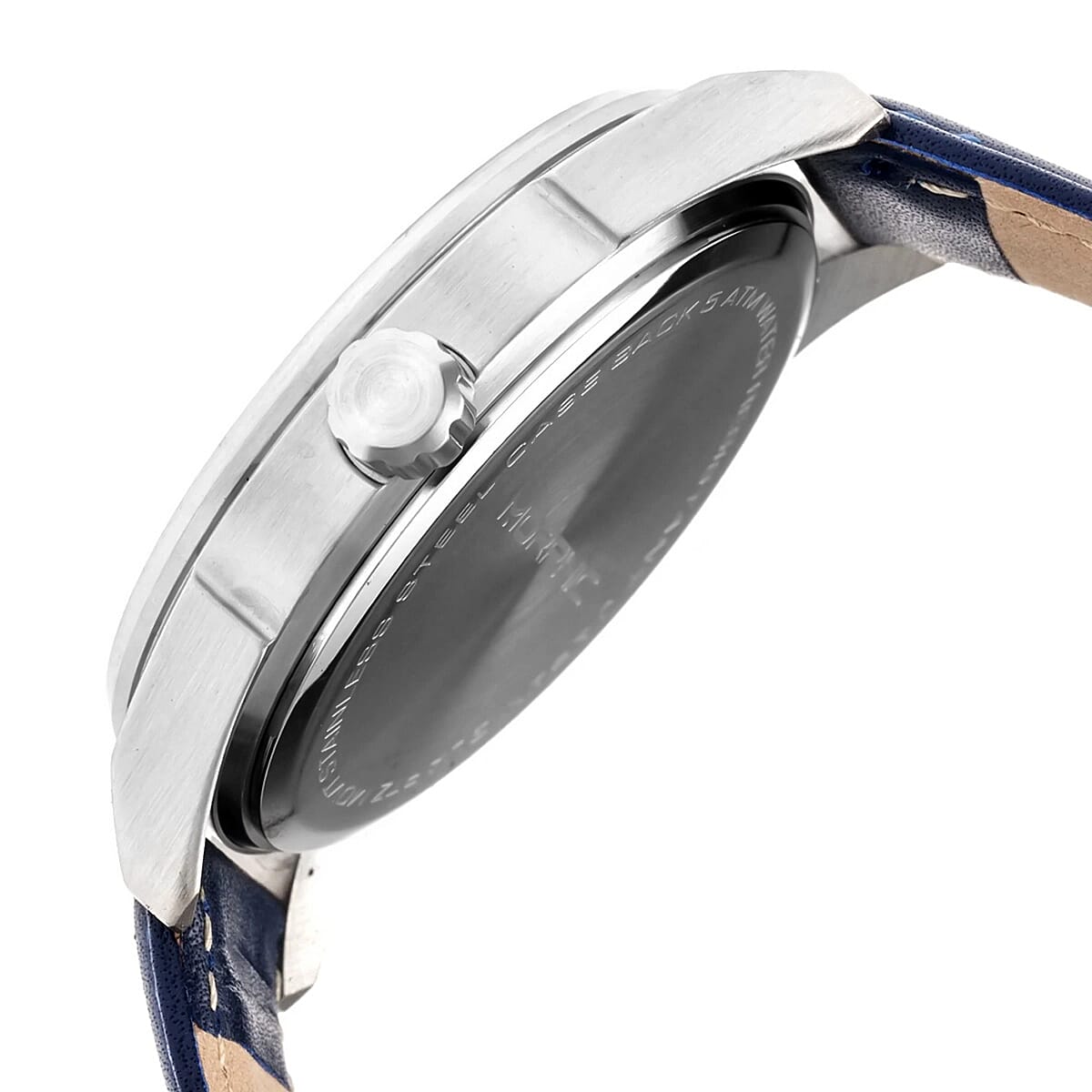 MORPHIC M63 Series Japanese Quartz Movt. 5ATM Water Resistant Blue Dial Mens Watch with Blue Colour Leather Strap and Silver-Tone Case