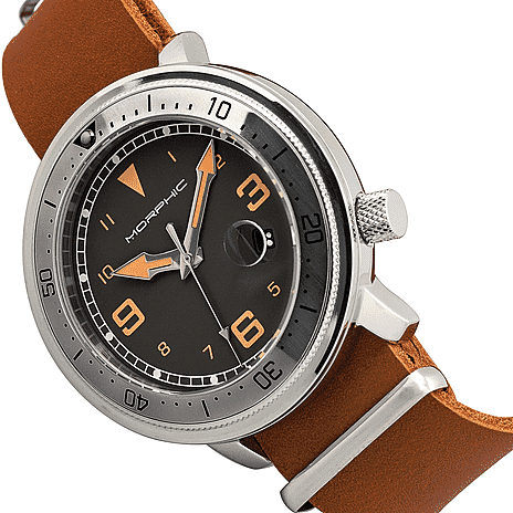 MORPHIC M74 Series Japanese Quartz Movt. 5ATM Water Resistant Grey Dial Mens Watch with Brown Colour Leather Strap and Silver-Tone Case