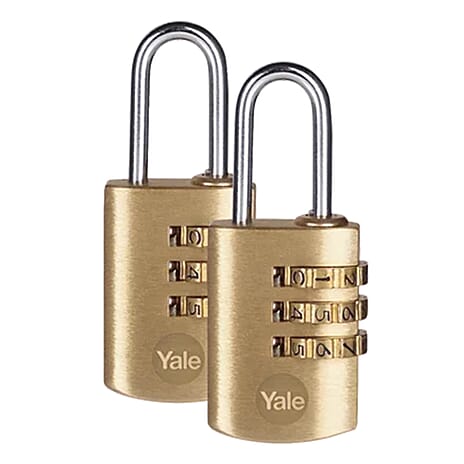 Yale - Pack of 2- Standard Security Brass Combination Padlock (22mm) - Gold