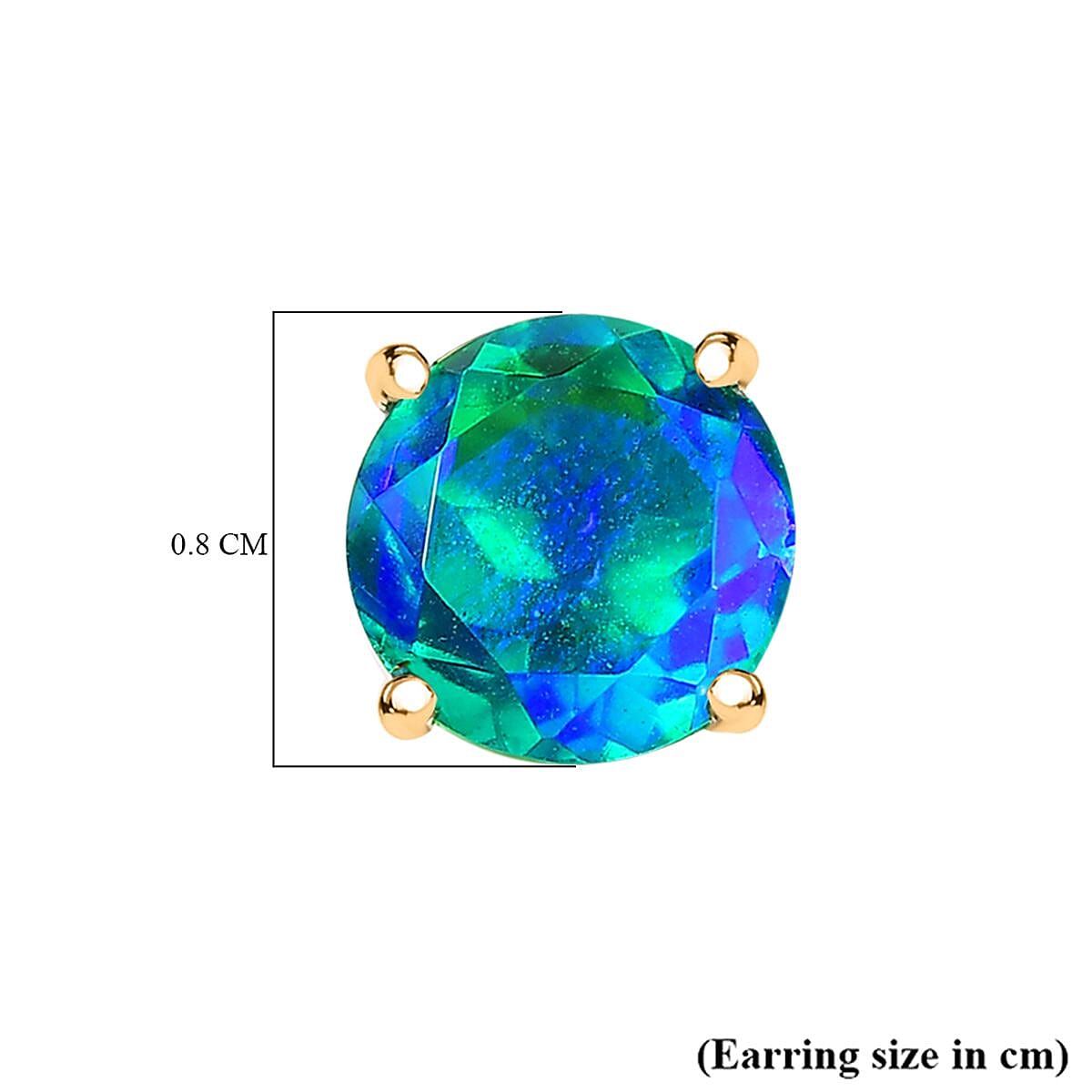 D'joy Peacock Triplet Quartz Solitaire Stud Push Post Earring in 14K Yellow Gold Plated Sterling Silver 2.73 Ct. D'joy Peacock Triplet Quartz Solitaire Stud Push Post Earring in 14K Yellow Gold Plated Sterling Silver 2.73 Ct.